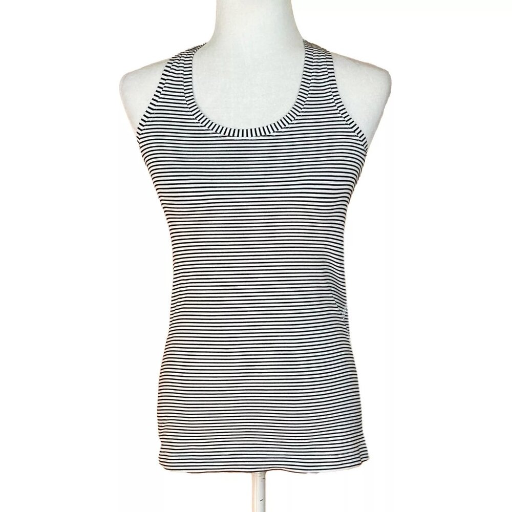 Lululemon Cool Racerback Tank Top Size 6 (READ) Narrow Black & White Stripe